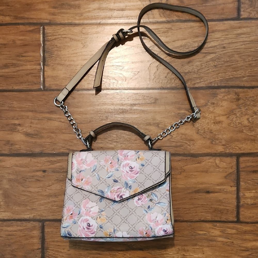 Nine West Floral Crossbody Bag in Beige and Pink